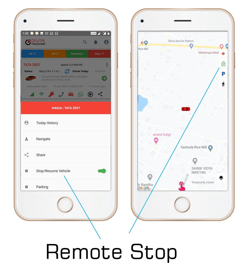 Remote stop - power cut GPS Software